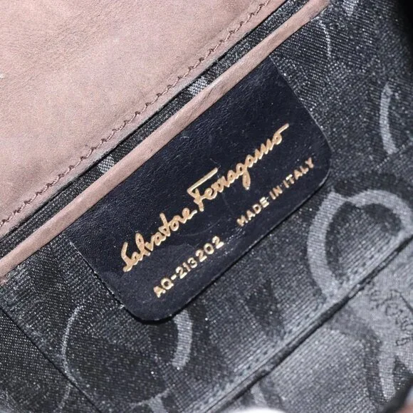 Authentic Salvatore Ferragamo Vala Chain Shoulder Bag Suede Brown Gold - Picture 8 of 16